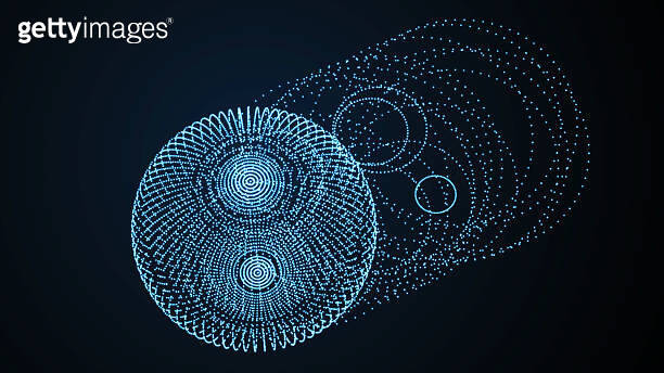 3d abstract sphere of points. Sphere particles on dark background ...