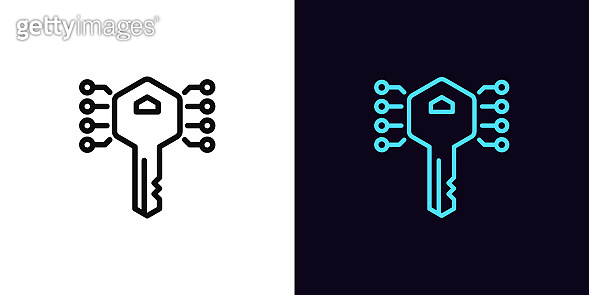 Panel Key Pictogram Outline digital key icon, with editable stroke. Electronic key ...