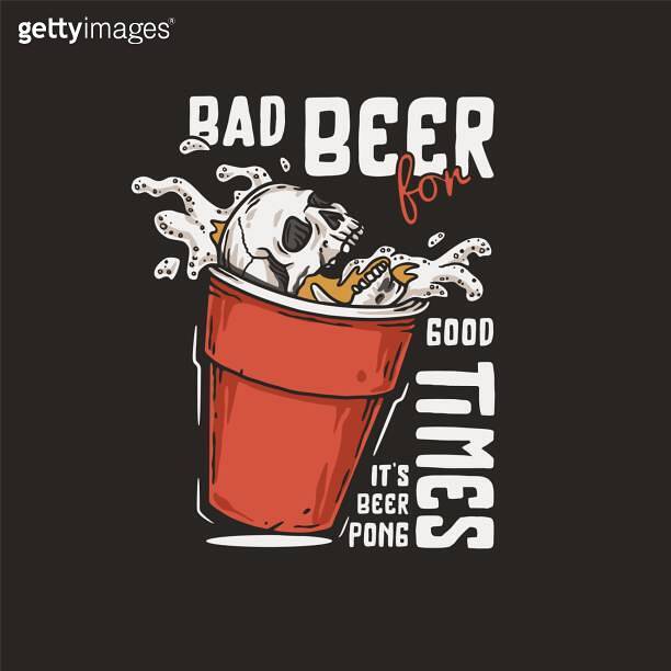 Beer pong game. Beer cup with skeleton skull, ball 이미지 (1386642278