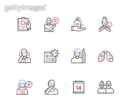 Symptoms of a virus infection - line design style icons 이미지 (1388975356 ...