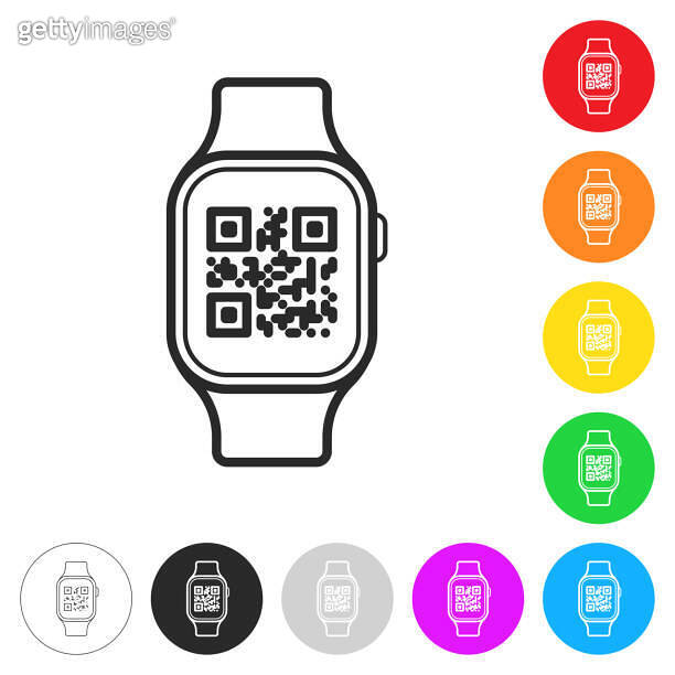 Smartwatch with QR code. Icon on colorful buttons 이미지 (1404154683) 게티