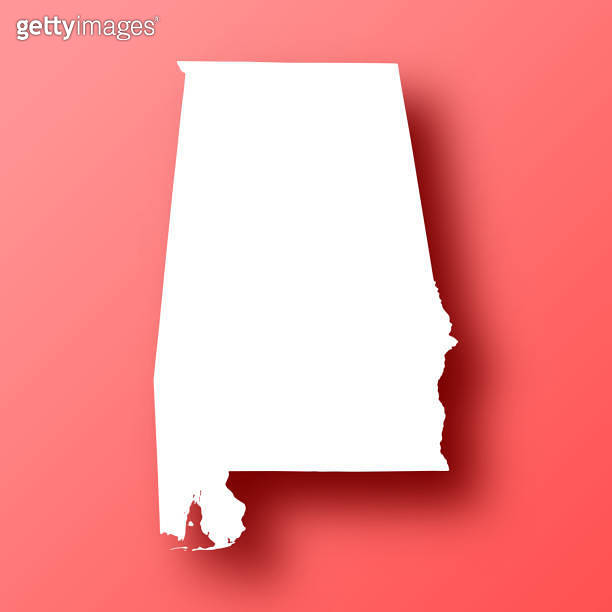 Alabama map on Red background with shadow 이미지 (1439432104) - 게티이미지뱅크