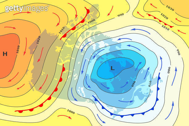 Weather forecast map of Canada. Movement of cold front to Canada ...