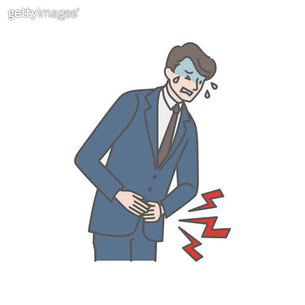 A man suffering from sudden abdominal pain and cold sweat 이미지