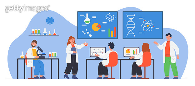 Scientists working in chemical lab flat vector illustration 이미지 ...