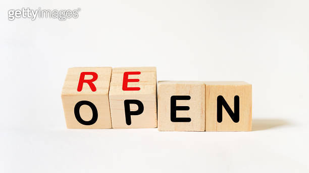 flipped wooden cubes with text REOPEN isolated background, reopen ...