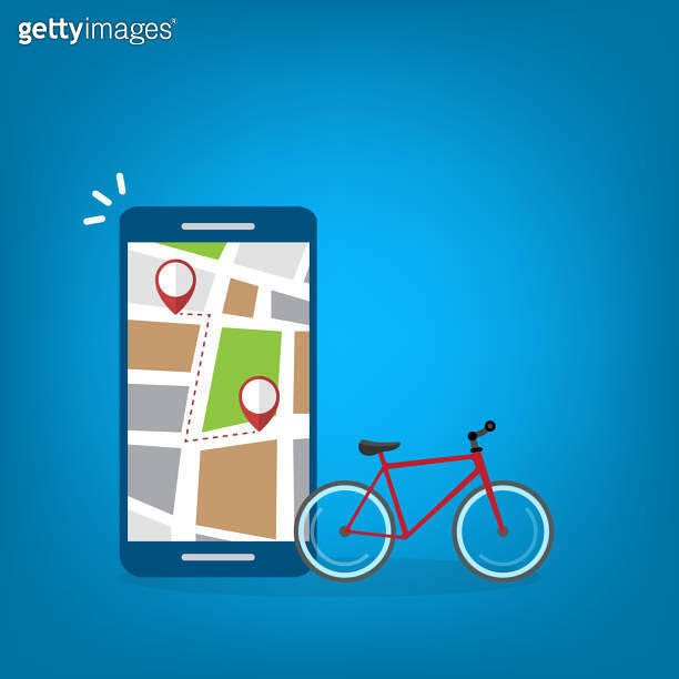 Bicycle , Fitness tracking app or sharing bike app on mobile phone