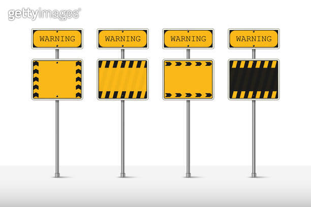 Warning signs. Black and yellow striped warning sign. Hazard warning ...