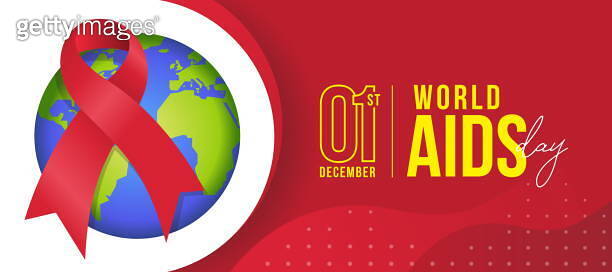 World aids day - Red ribbon sign on circle globe world on white and red ...