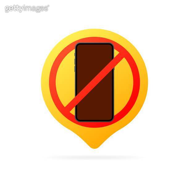 Phone prohibited icon. Flat, red line on the phone, ban on the phone