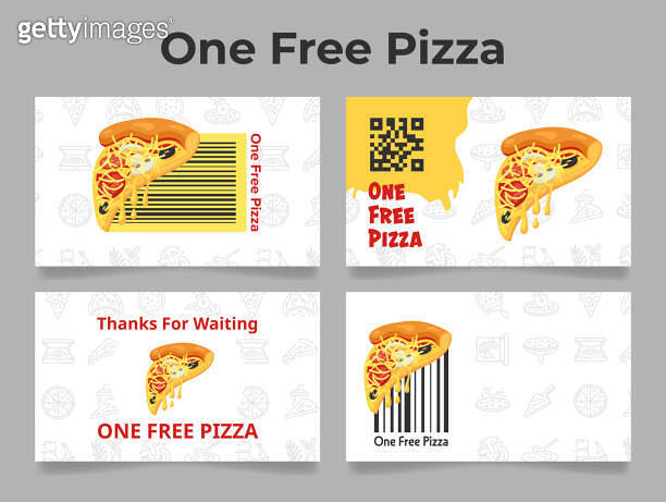One free pizza coupon advertising bonus voucher barcode set vector ...