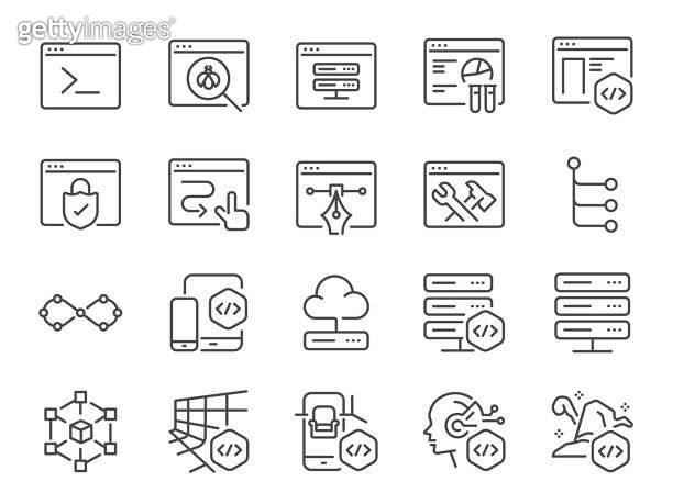 Software development icon set. It included icons such as code editor ...