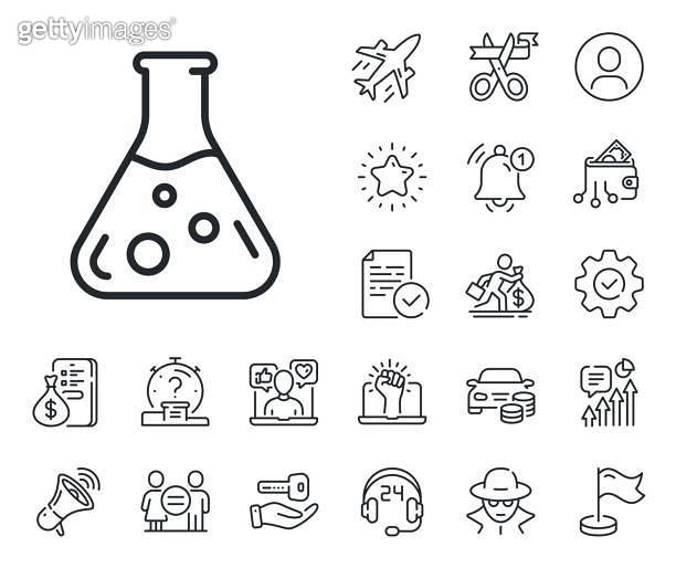 Chemistry lab line icon. Laboratory flask sign. Analysis. Salaryman ...