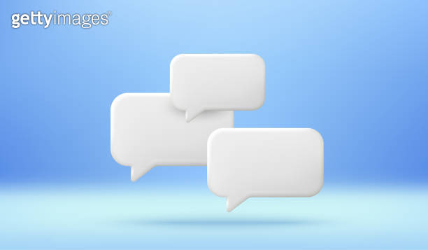 3d realistic style chat bubbles on blurred background. Social network ...