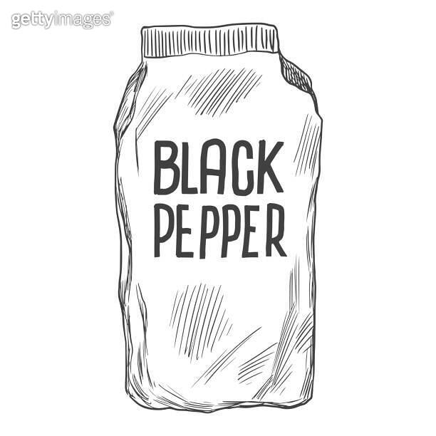 Engraving style package of ground black pepper 이미지 (1737683290) 게티이미지뱅크
