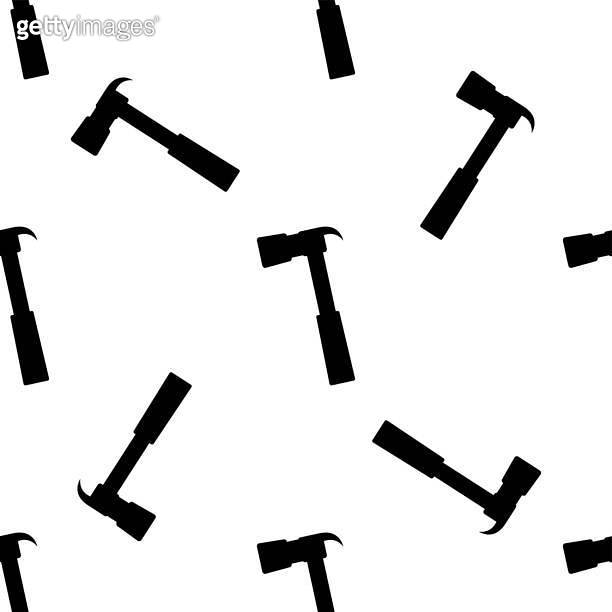 Seamless pattern with black silhouette of hammer. Texture with