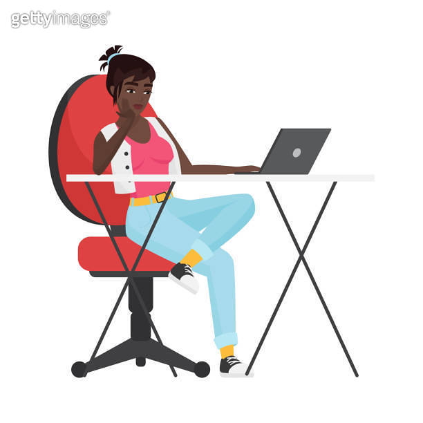 Hipster black girl working at table 이미지 (1750213196) 게티이미지뱅크