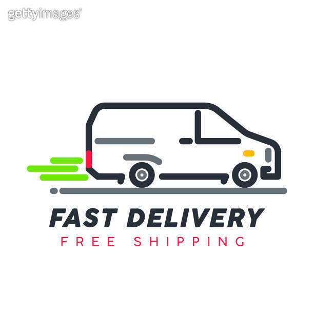 Free shipping. Fast moving shipping delivery van line art vector icon ...