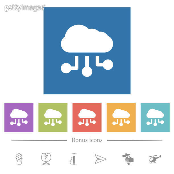 Cloud connections flat white icons in square backgrounds 이미지 ...