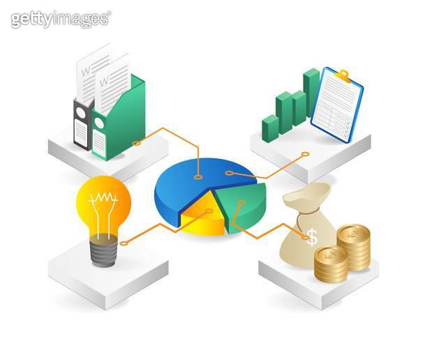 Flat 3d illustration concept isometric pie chart investment business ...