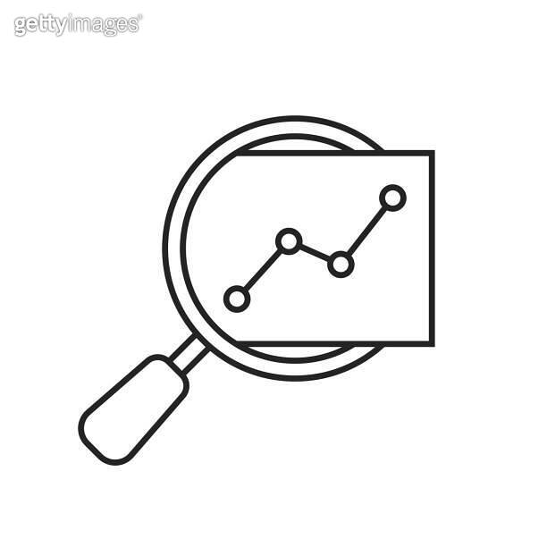 insight icon like thin line magnifier with graph 이미지 (1831070791) - 게티이미지뱅크