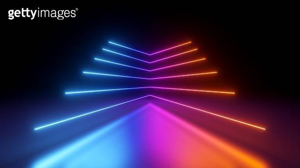 3d render, abstract neon background with colorful glowing lines ...