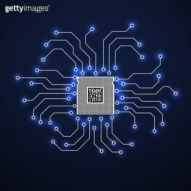 Cpu. Microprocessor. Microchip. Circuit board. Technology symbol 이미지