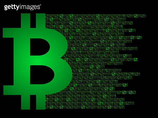 Bitcoin consisting of binary code, technology symbol, payment symbol ...