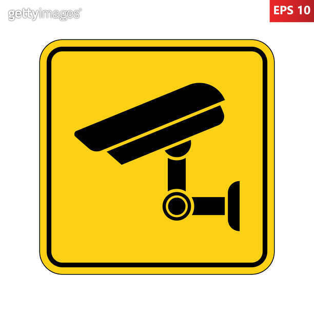 Caution surveillance camera in operation sign. Web cam. 이미지 (1715443822 ...