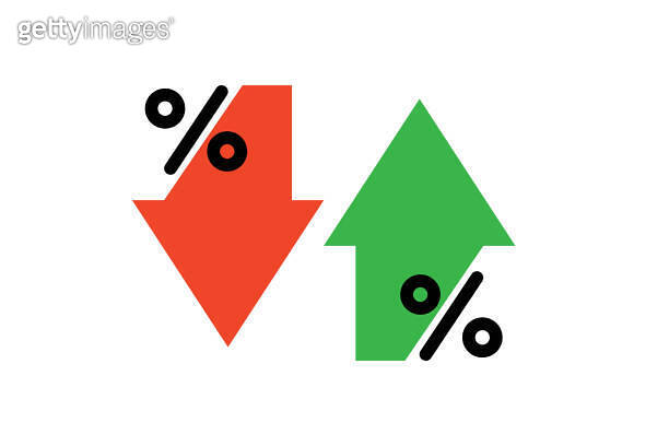 Percentage arrow up and down icon. Percent flat icon. Price increase ...