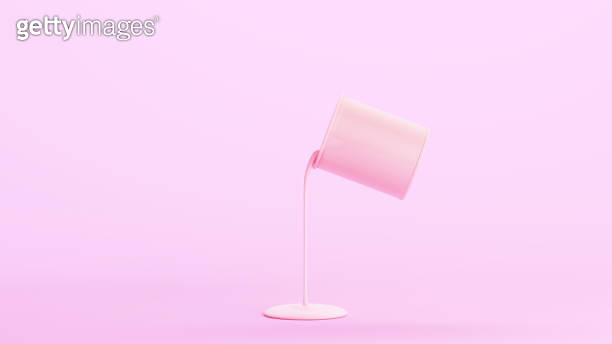 Pink paint tin pour open container full thick liquid kitsch pink side ...