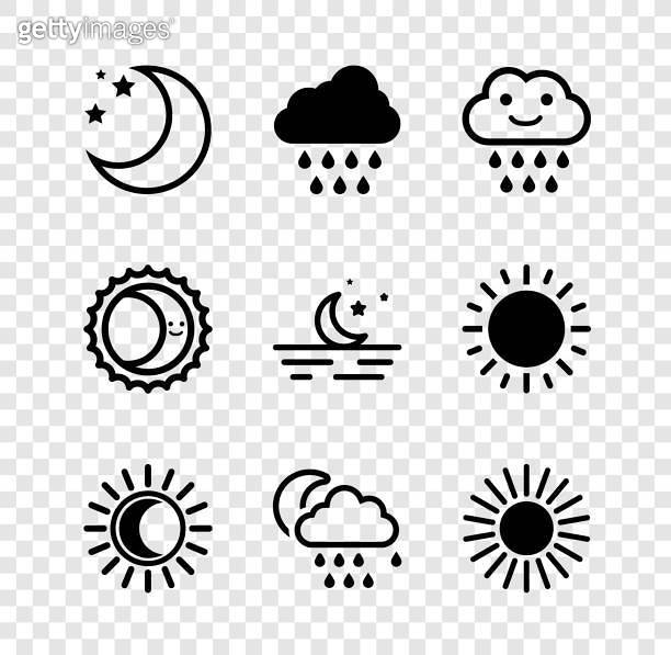 Set Moon and stars, Cloud with rain, Eclipse of the sun, moon, Sun, and ...