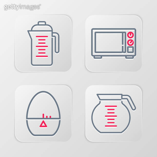 Set line Coffee pot, Kitchen timer, Microwave oven and Teapot icon