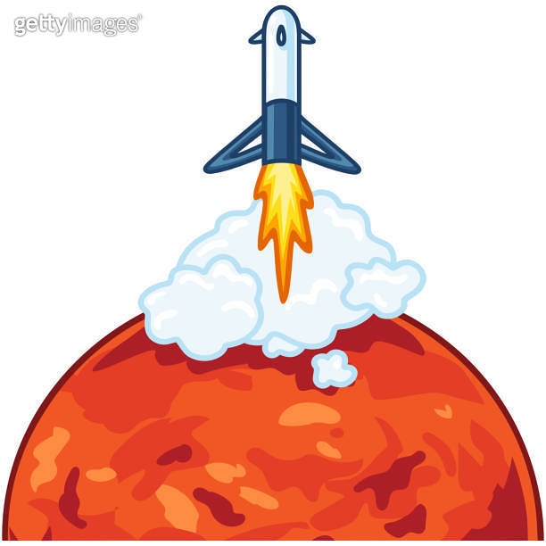 Rocket Rocketship Launch Landing Planet Mars Cartoon Vector ...