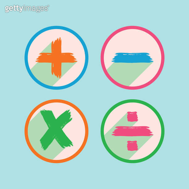 Funky colorful round brush style basic mathematical signs with long ...