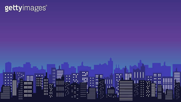 Illustration of a city at night with tall buildings 이미지 (1466296049 ...