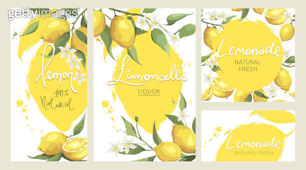 Spring Lemon Label Set of labels with lemon branches. (1480972500) - 게티이미지뱅크