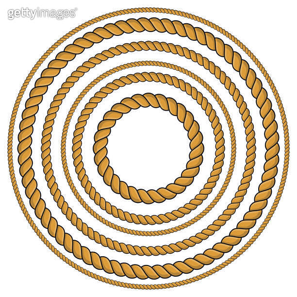 Set of round rope frames isolated on white background. Twisted cord