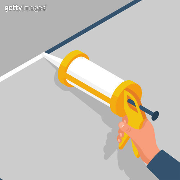 Sealant for sealing holes. The worker holds a caulk gun in hand. 이미지