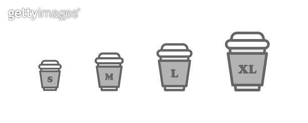 Cup sizes flat icon sat. Vector isolated cup sizes. Small medium large ...