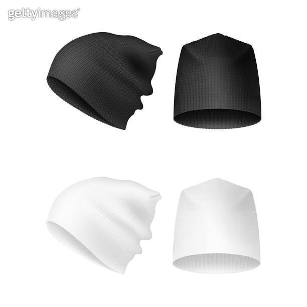 Realistic beanies. Isolated beanie mockup template, fashion stocking ...