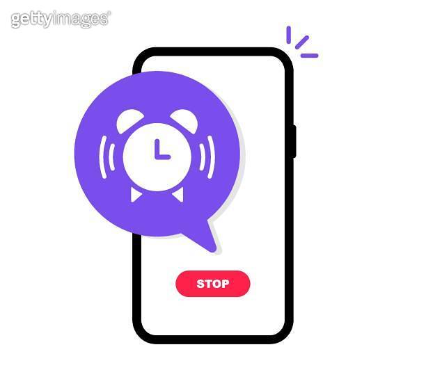Alarm clock app on a mobile phone. Smart phone alarm clock. Wake up