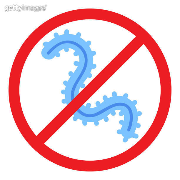 Antibacterial defence icon. Stop bacteria and viruses prohibition sign ...