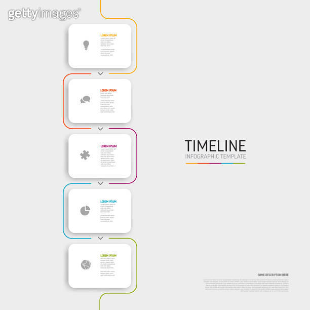Example Website. Step Cards Light five vertical steps template with white cards colorful tabs icons ...