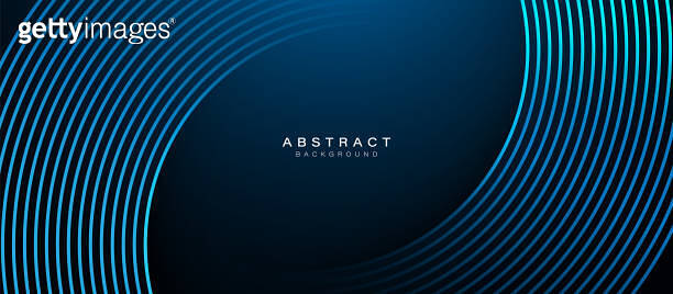 Dark blue abstract background with glowing circle curve geometric lines ...