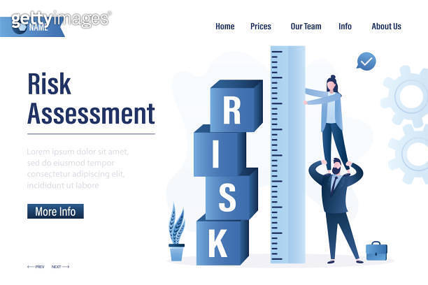 Risk assessment, landing page template. Business team uses big ruler ...