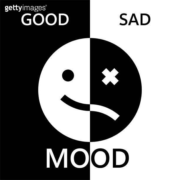 Two parts of emotions - good and bad mood. Monochrome abstract icon ...