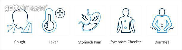 A set of 6 Medical icons as cough, fever, stomach pain 이미지 (1472752799 ...