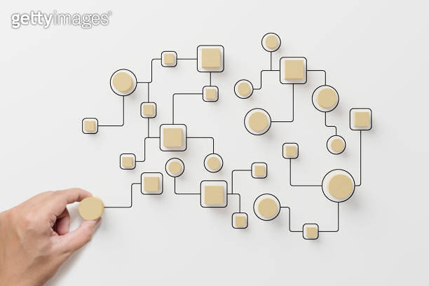 Business process and workflow automation with flowchart. Hand holding ...