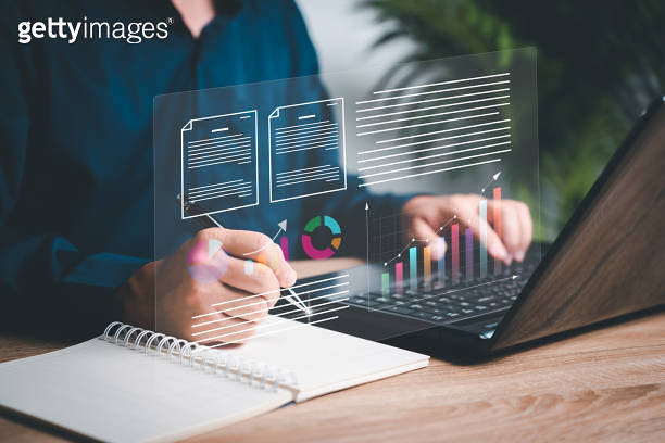 Businessman use laptops to work on smart digital marketing on virtual ...
